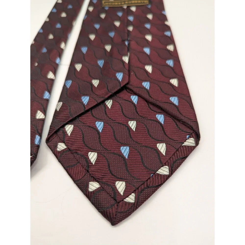 Jacobs & Roberts Wavy Maroon/Blue Silk‎ Pointed Classic Necktie Tie